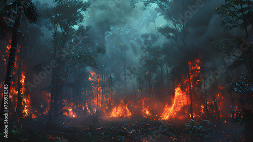  Climate emergency fire in the rainforest. © Tanuha