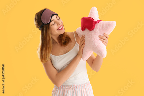 Happy young woman in sleep ...