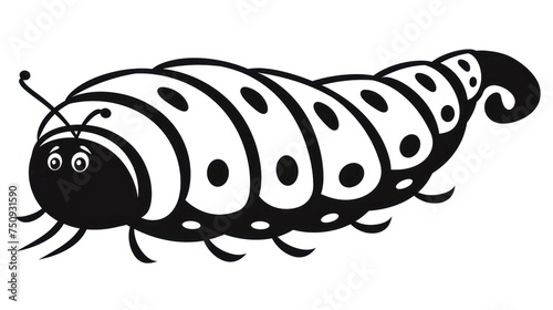 a black and white drawing of a caterpillar with a happy face on it's back and legs. photo