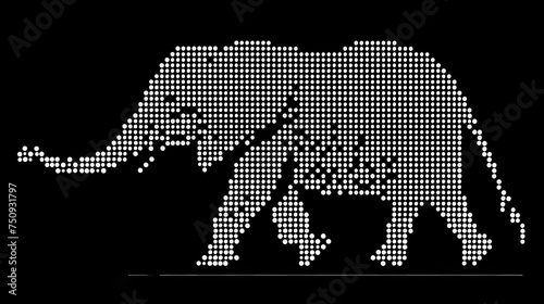 a black and white photo of an elephant with dots in the shape of the word elephant on it's back. photo