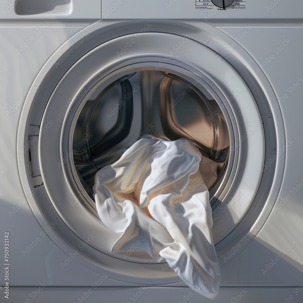 An intimate close-up of a washing machine's front, revealing the texture and colors of the laundry within An intimate close-up of a washing machine's front, revealing the texture and colors of the laundry within