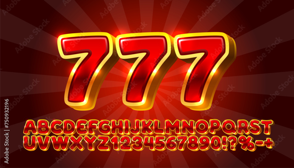 Casino golden font, color red. English alphabet and numbers sign. Vector illustration Casino golden font, color red. English alphabet and numbers sign. Vector illustration