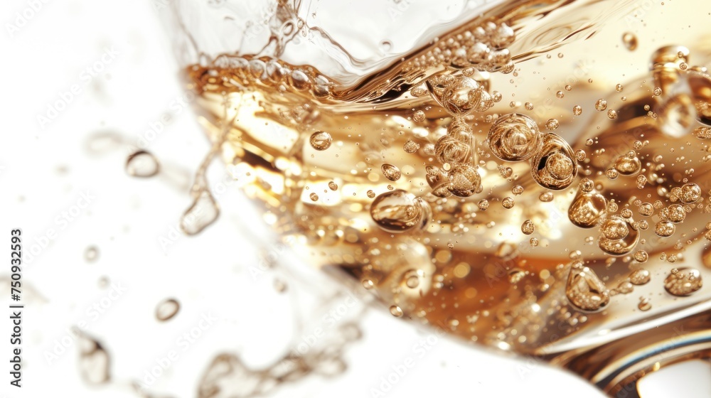 a close up of a glass of wine with water and bubbles on the bottom of the glass and on the bottom of the glass.