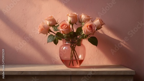 Peach Roses in a Pink Vase 41