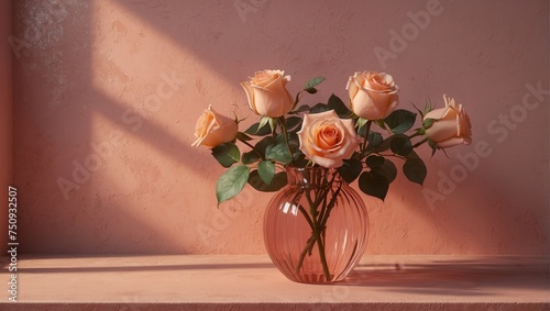 Peach Roses in a Pink Vase 39