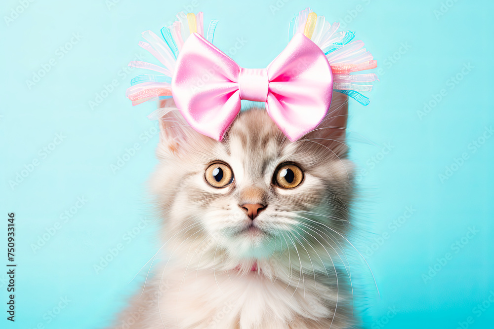 A Cat With a Pink Bow on Its Head
