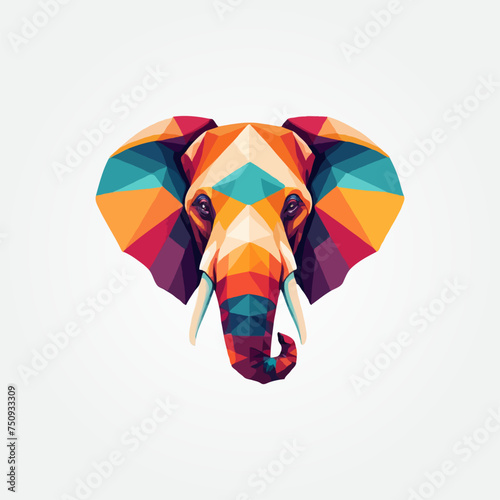Geometric Polygon style of elephant face logo. Colorful origami elephant silhouette