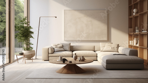 A modern living room with sustainable furnishings and a tranquil atmosphere © Textures & Patterns
