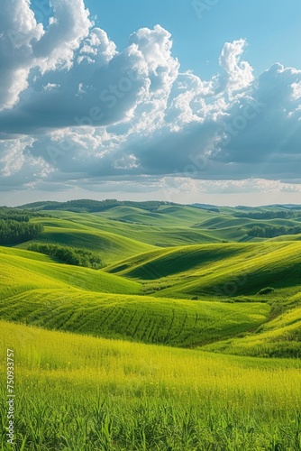 Rolling Green Hills under Cloudy Skies