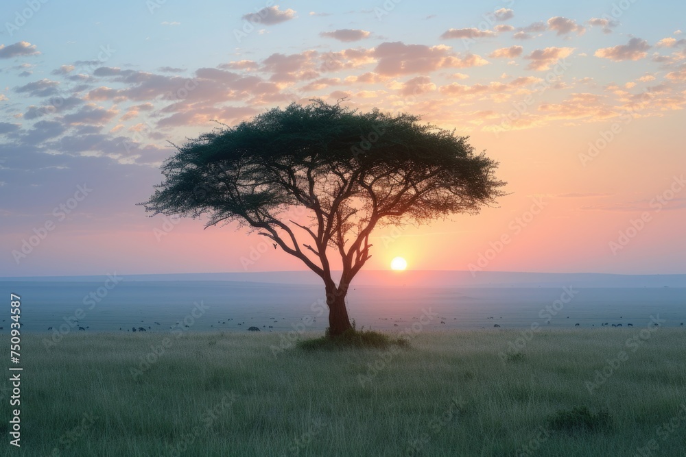 Savannah Sunrise with Solitary Tree Savannah Sunrise with Solitary Tree