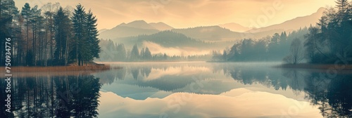 Misty Morning by the Mountain Lake