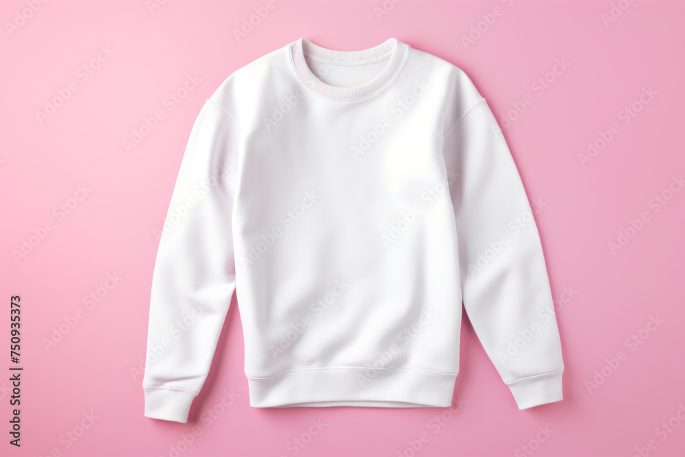 White crew neck sweatshirt mockup on pink background - obrazy, fototapety, plakaty 