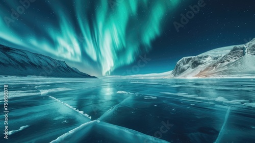 Northern Lights Over Frozen Lake