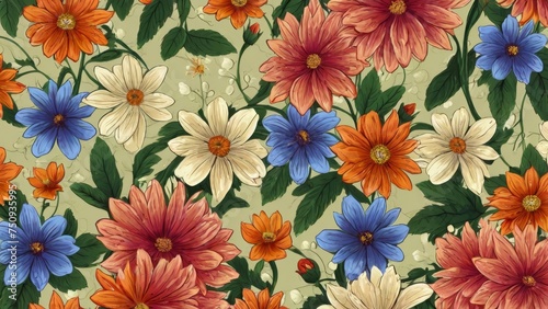 The seamless pattern allows for a continuous and harmonious flow, creating a wallpaper that is both visually appealing and versatile. The vintage flowers, with their delicate details, bring a sense of