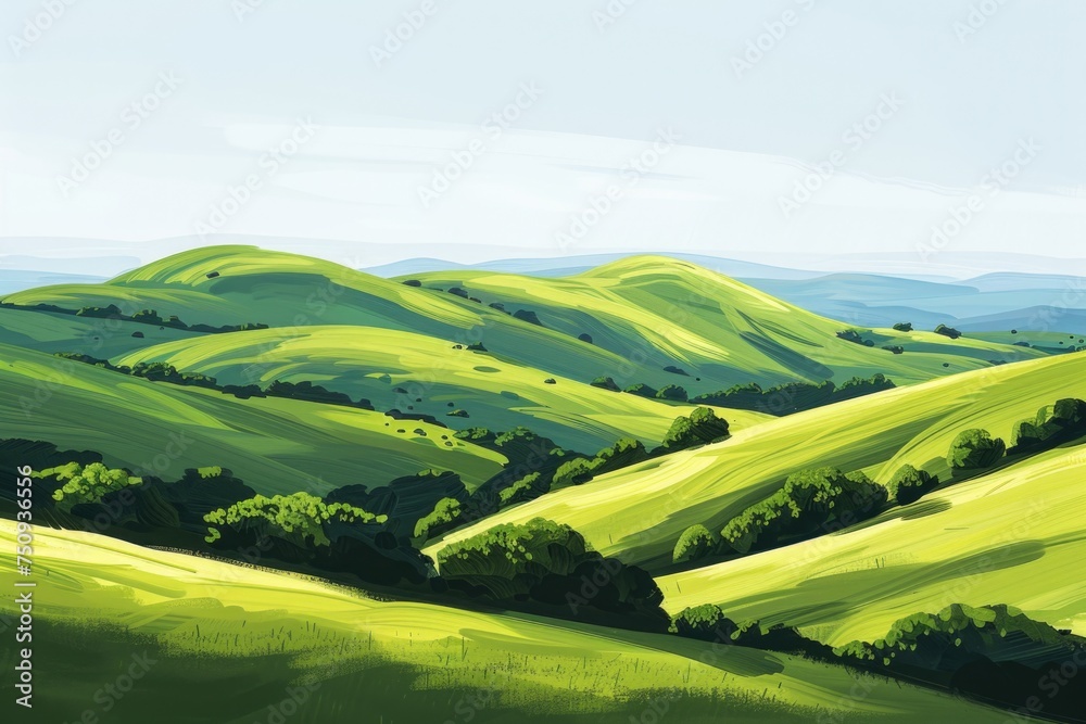 Tranquil Landscape of Undulating Hills and Forests Tranquil Landscape of Undulating Hills and Forests