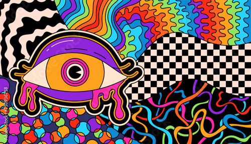 Coloring psychedelic groovy print with eye.