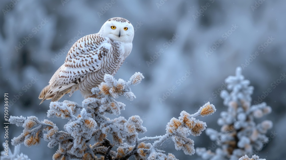 Fototapeta premium Snowy Owl Amidst Winter's Embrace