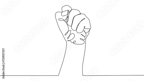 self drawing of single continuous line draw fist or resistance hand symbol. Nonverbal sign