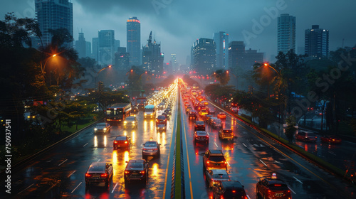 Building and traffic of Jakarta city, Indonesia.