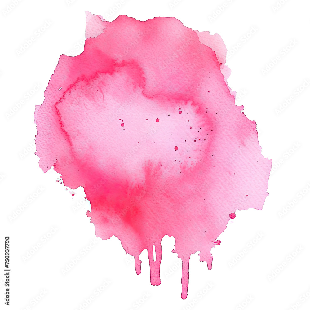 Pink watercolor stain on white or transparent background