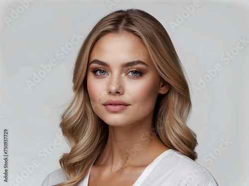 Portrait of young beautiful blonde woman, blue eyes, natural makeup, isolated on white background, self care and beauty
