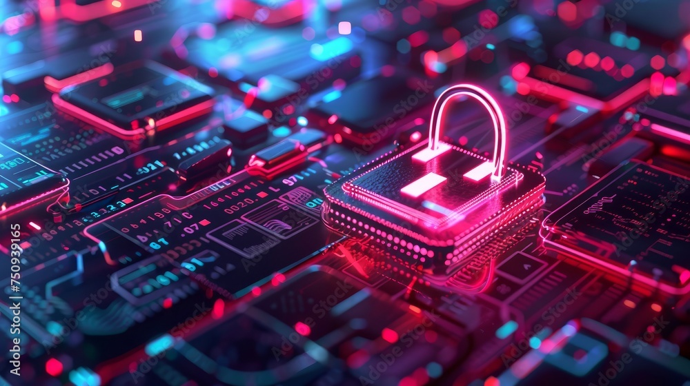 In a 3D illustration, visualize the concepts of ransomware, cyber security, email phishing, internet technology, and vault protection In a 3D illustration, visualize the concepts of ransomware, cyber security, email phishing, internet technology, and vault protection