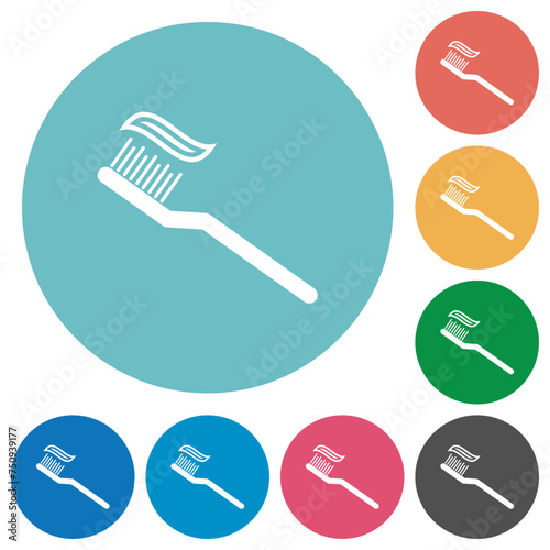 Toothbrush with toothpaste flat round icons photo