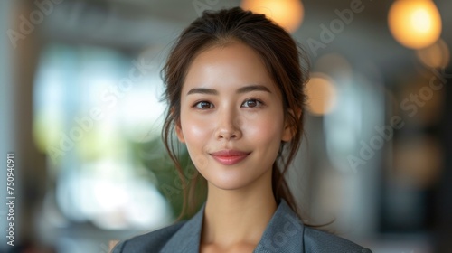 A beautiful young asian woman in a business suit. Generative AI.