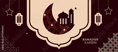 Ramadan kareem background crescent moon lantern concept template design. Vector illustration