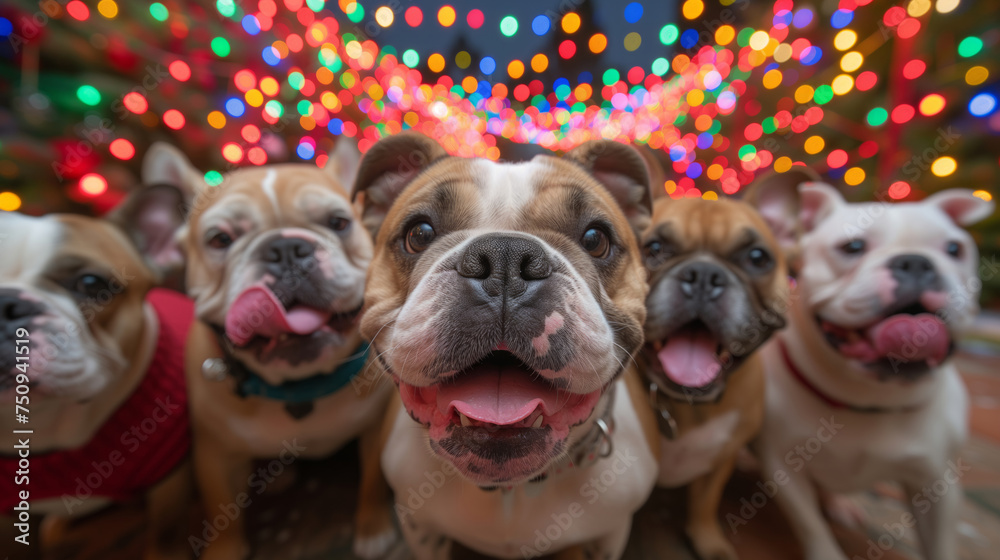 sweet little english bulldog puppies sticking out tongues and panting