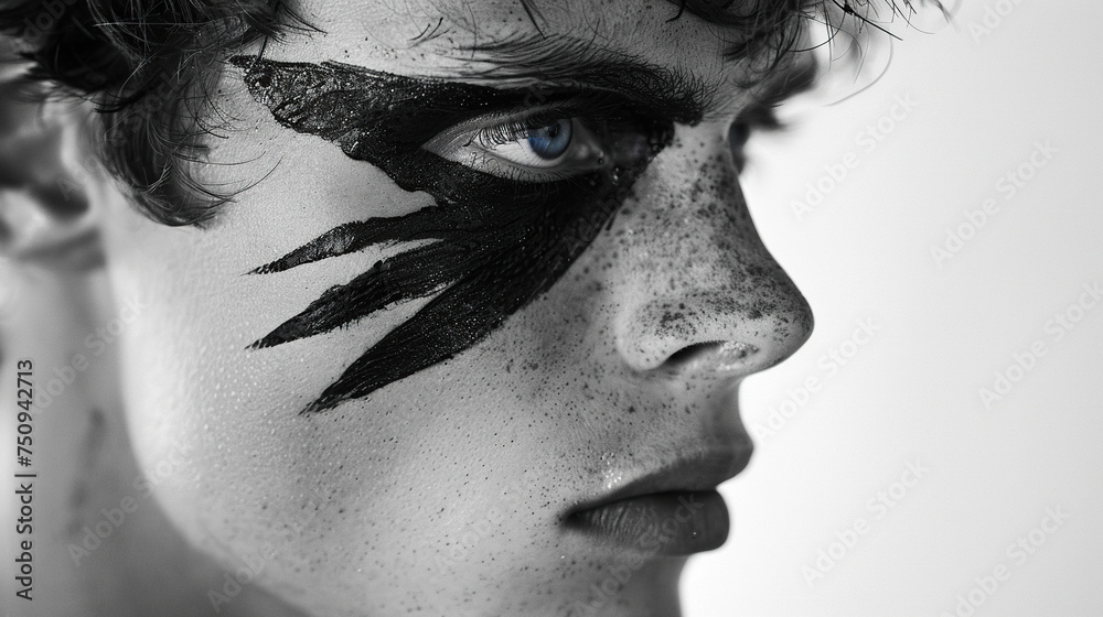 Beautiful fashion model man with bold eye liner makeup. Fashion portrait isolated on white background Beautiful fashion model man with bold eye liner makeup. Fashion portrait isolated on white background
