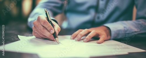 Bussiness man signing value real estate document in office