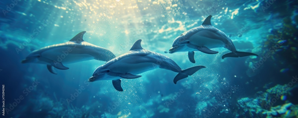 Fototapeta premium Dolphins swiming together.