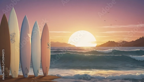 Flat-style illustration of a Maui sunset, Hawaii.
 photo