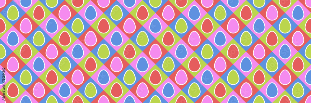 Easter seamless pattern with colourful eggs. Retro design for card, invitation and poster. Panoramic header. Vector illustration
