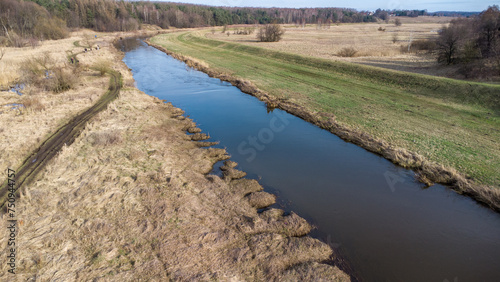 Rzeka z lotu ptaka. Zdjęcie rzeki z drona. Warta