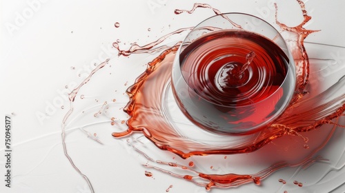 a wine glass filled with red liquid on top of a white table next to a wine glass filled with red liquid. photo