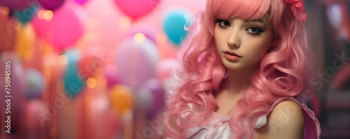 Vibrant Japan-Inspired Cosplay Portrait of a Girl in a Pink Room Setting. Concept Japan-inspired, Cosplay, Portrait, Pink room, Vibrant