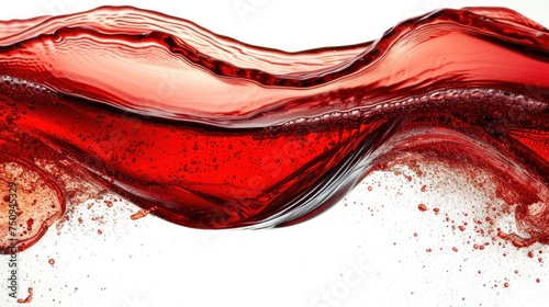 a close up of a red liquid flowing down the side of a white surface with a red and black swirl on top of it. photo