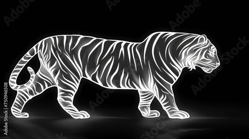 a white tiger standing on top of a black floor next to a white tiger standing on top of a black floor. © Olga