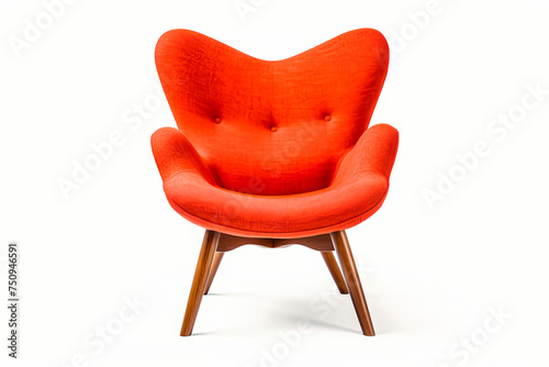 Orange Chair With Wooden Legs on White Background