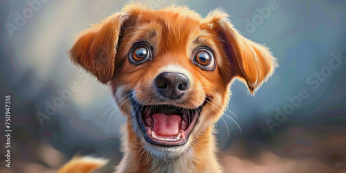 illustration of a cute looking brown cartoon dog looking into camera