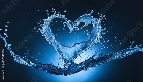  heart splash of blue water isolated on dark blue background