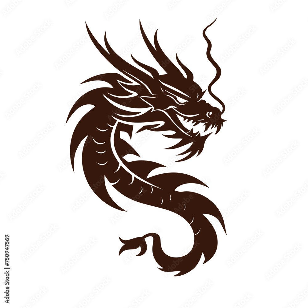 dragon tattoo design. Dragon silhouette with white background.