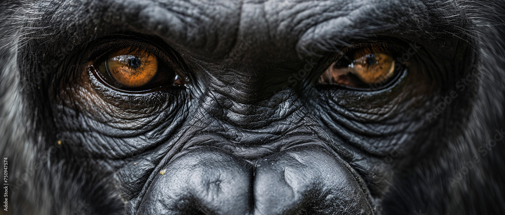 Primer plano de la cara de un gorilla - obrazy, fototapety, plakaty 
