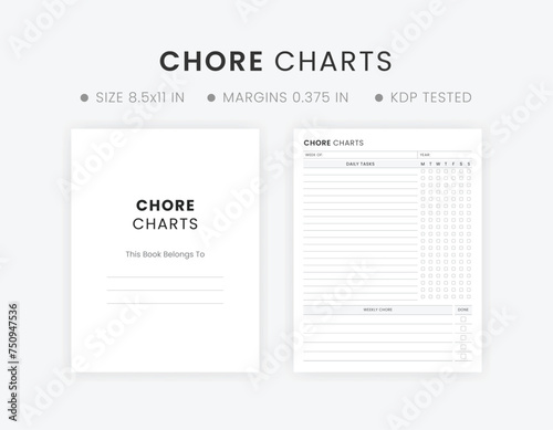 Editable Printable Chore Charts for Kids and Adults Vector File Black and White Color Letter Size Template photo