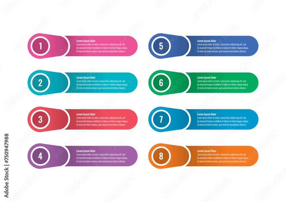 Infographic template for business, technology, IT, food, industrial world. colorful columns infographic template. eight options information template Infographic template for business, technology, IT, food, industrial world. colorful columns infographic template. eight options information template