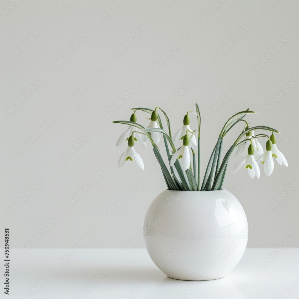 snowdrops in a white vase on the table. snowdrops in a white vase on the table.