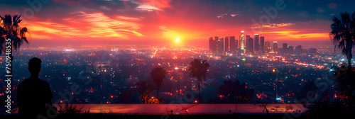 sunset over the city 3d wallpaper,
The Skyline of Los Angeles After Sunset
