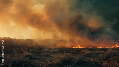 A wildfire spreads rapidly  consuming sparse vegetation on sandy dunes